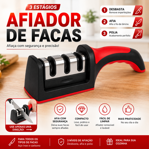 Afiador de Facas 3 em 1 Profissional