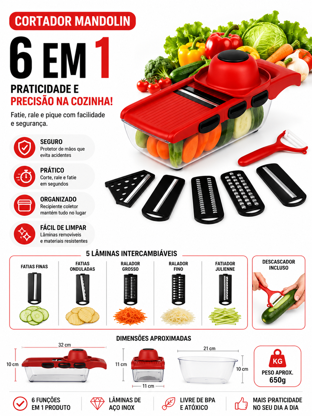 Cortador de Legumes Multifuncional 6 em 1