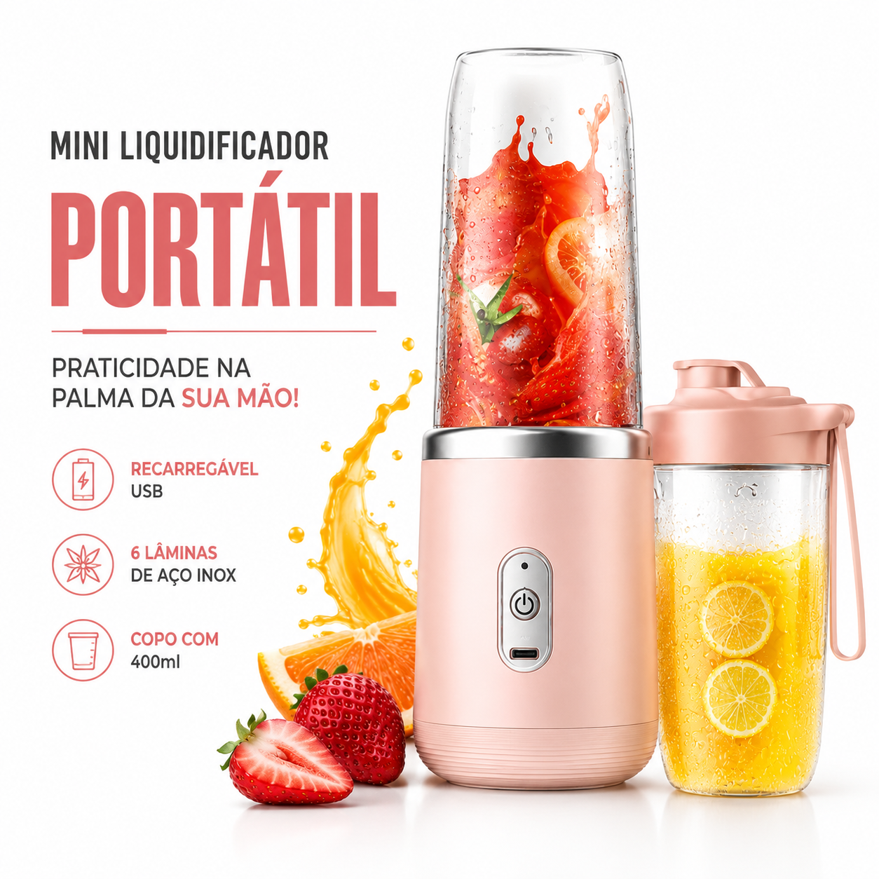 Mini Liquidificador Portátil 400ml Recarregável