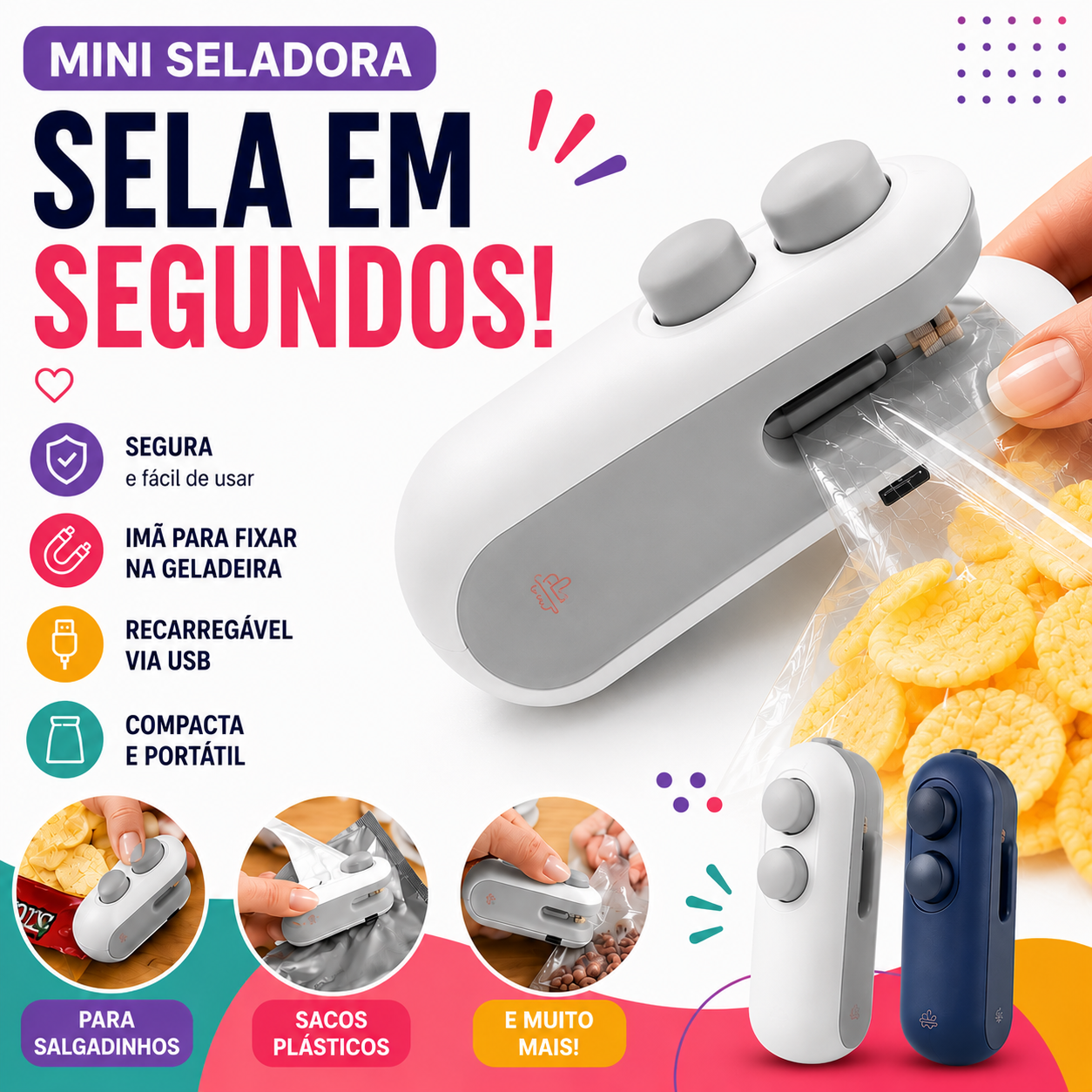 Mini Seladora Para Sacos Plásticos Portátil USB