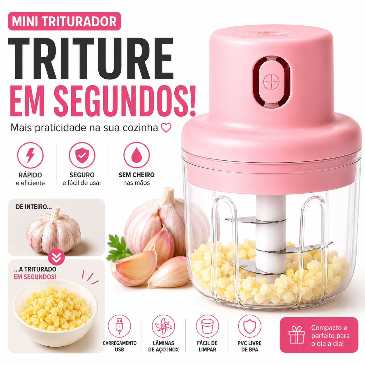 Mini Processador Elétrico Recarregável 250ml